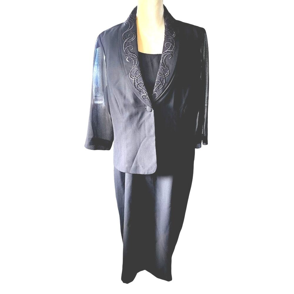 Danny & Nicole 2 Pc Black Dress Blazer Sheer Sleeves Plus Size 16